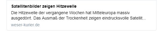Aus der losen Reihe "Dumm wie <a href="/weserkurier/">weserkurier</a>": Nein, Satellitenbilder zeigen keine Hitzewelle. Die Hitzewelle hat niemanden ausgedörrt. Es ist der seit Monaten viel zu seltene Regen. Die Hitzewelle gibt es erst seit gut einer Woche. Das journalistische Prekariat schon länger.