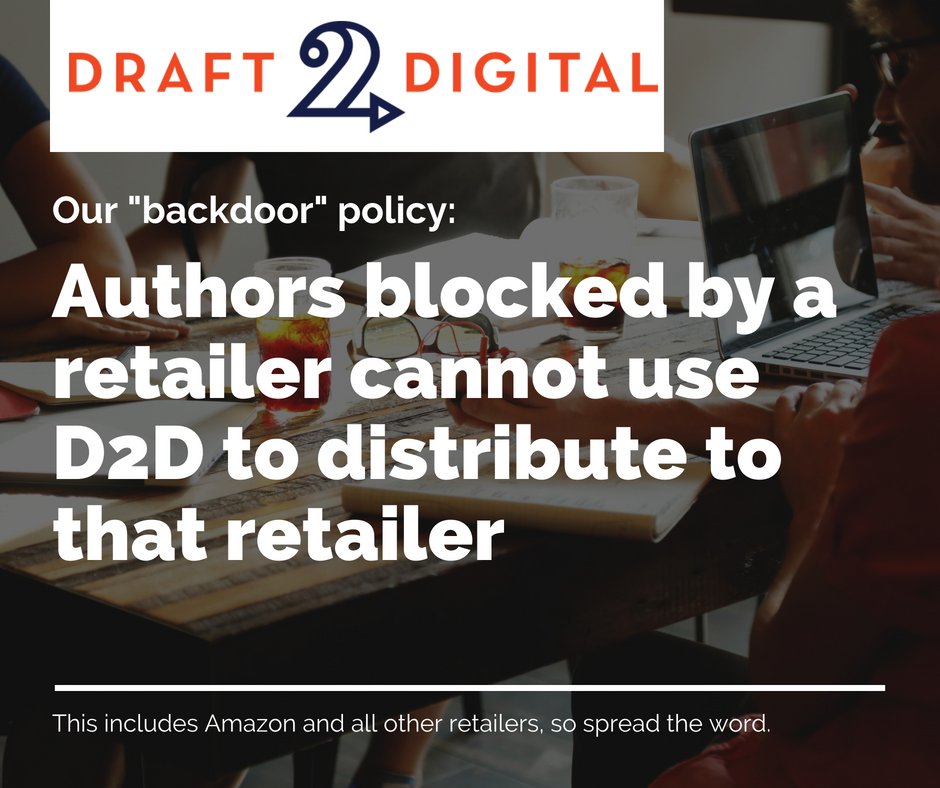 caitlynlynch6's tweet photo. @Draft2Digital made a clear statement today - authors given the boot by Amazon for ToS violations may NOT repub to Amazon through their platform! https://t.co/s8rL1Od30Y #getloud #theloudtype #bookstuffing https://t.co/ijfu6KBv9T