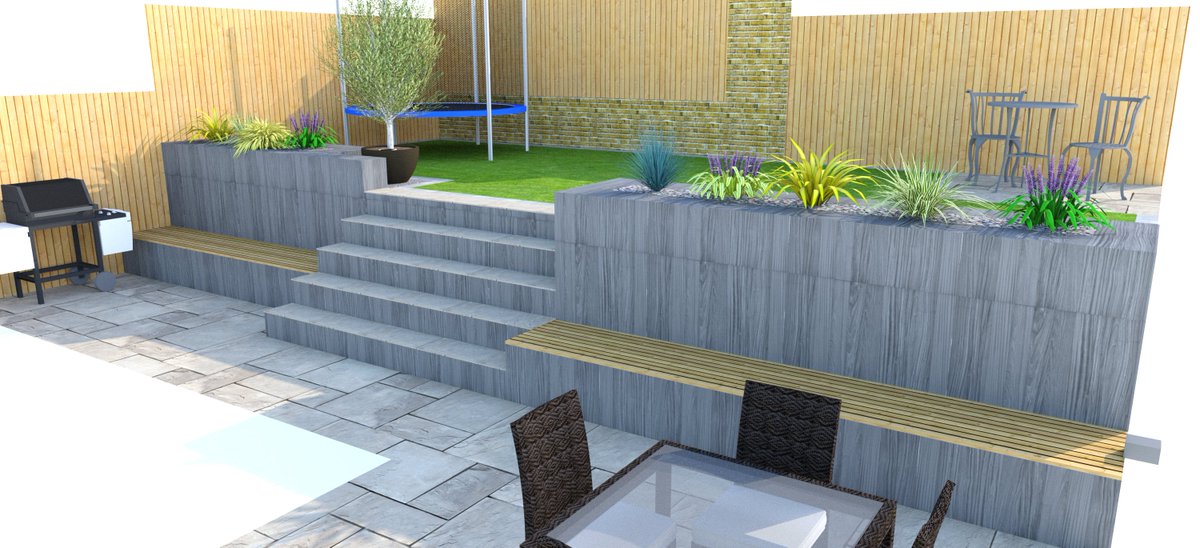Here's a design we've been working on in #Northampton this week, This garden had a big drain cover that dictated levels and had to be worked around, but we were up to the challenge! What do you think? #gardendesign
