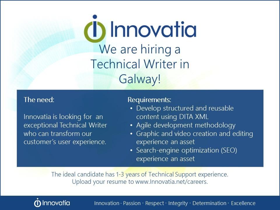 ShonaOFlaherty's tweet photo. We're looking for a technical writer to join us at our client site in Galway. Get in touch if you're interested @InnovatiaInc #techwriting #informationdevelopment #jobfairy #ireland #jobfairyireland https://t.co/HhBjNCmQNy