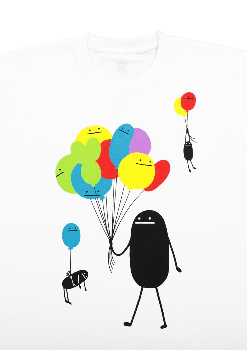 グラニフ 新作tシャツ バルーン ビューティフル シャドー シャドーの顔の風船を持ったシャドーたち こんなに風船持ったら誰だってウキウキになるだろうけどここでも表情は グラニフ T Co Hvwjpdehux