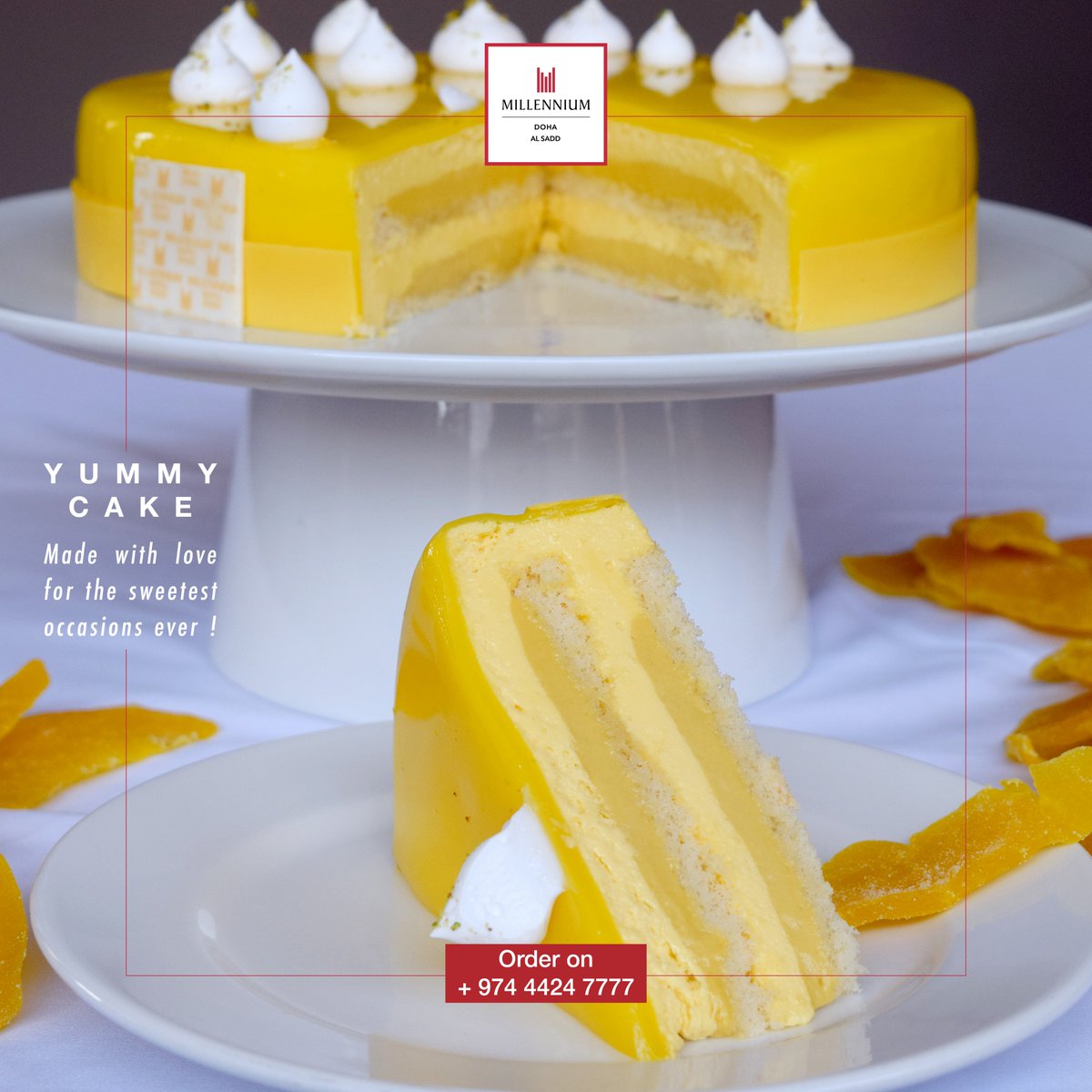 MillenniumDoha's tweet photo. Life is meant to be lived. 🍰
Dive into our enchanting Mango Mousse Cake!
Order now 📞 4424 7777
#MillenniumHotel #Cake #AtriumLobbyLounge #cakeart #Hotel #Millennium #Doha #Qatar https://t.co/rDEeoA4gGM