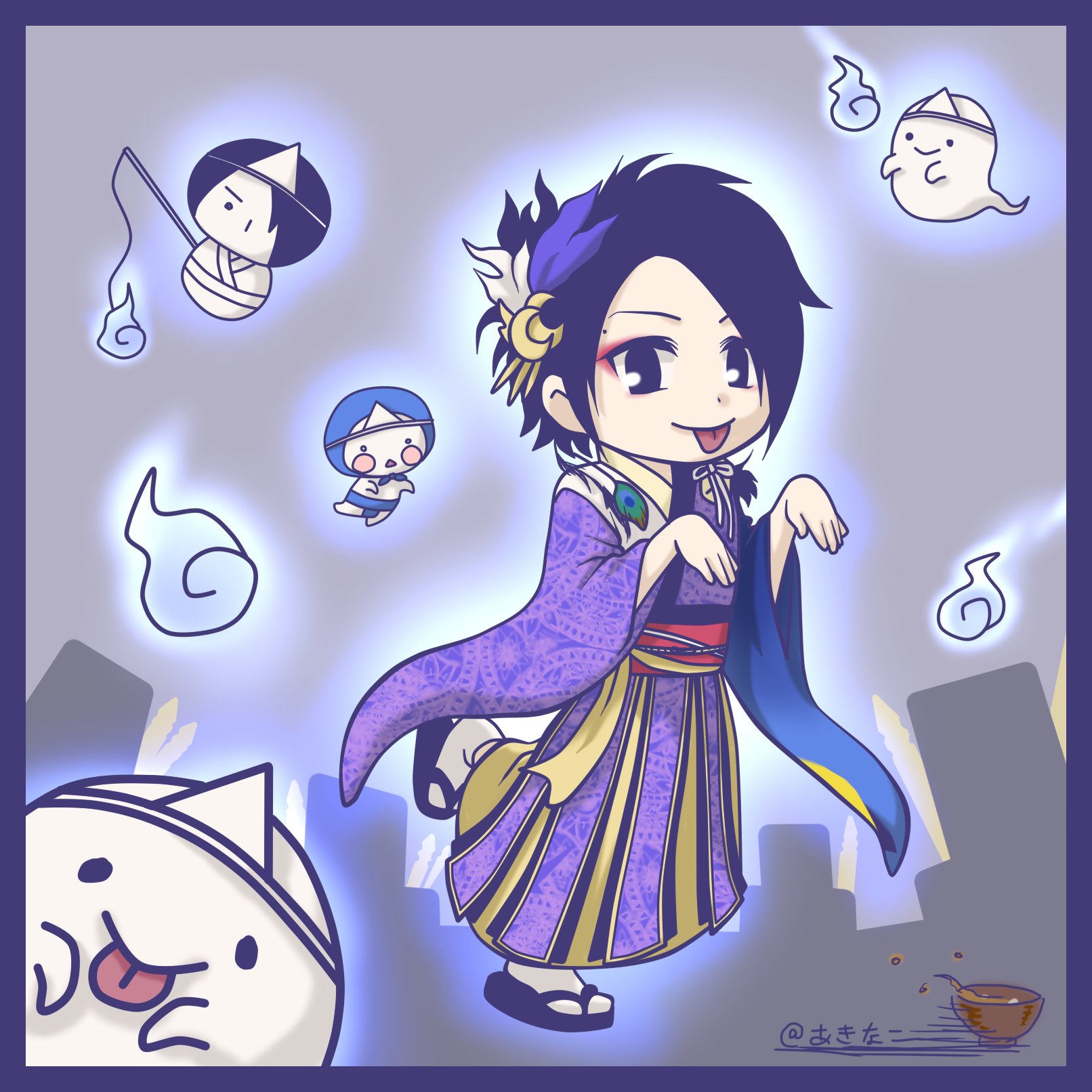 あきなこ 日本のおばけだよ イラスト出来ました 思い浮かんでから数時間で仕上げたのどのくらいぶりだろうか 描いててめっちゃ楽しかったですー つか太郎はおばけの仮装してるから着物の合わせが逆なのです 最上川司 日本のおばけだよ T