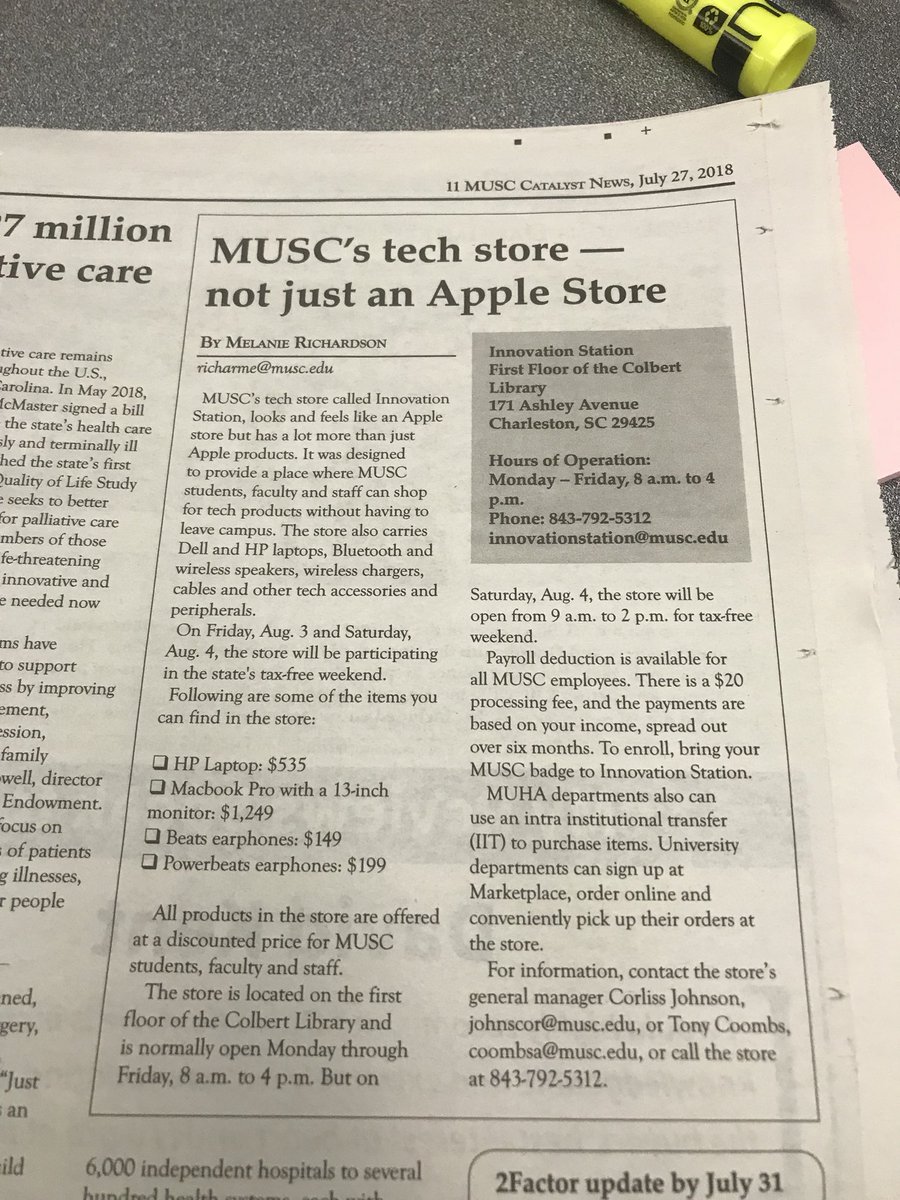 MUSC_TechStore's tweet image. S/O @MUSCatalystNews for including us in their most recent edition. “MUSC Tech store - not just an Apple Store” Make sure to take a look yourself!