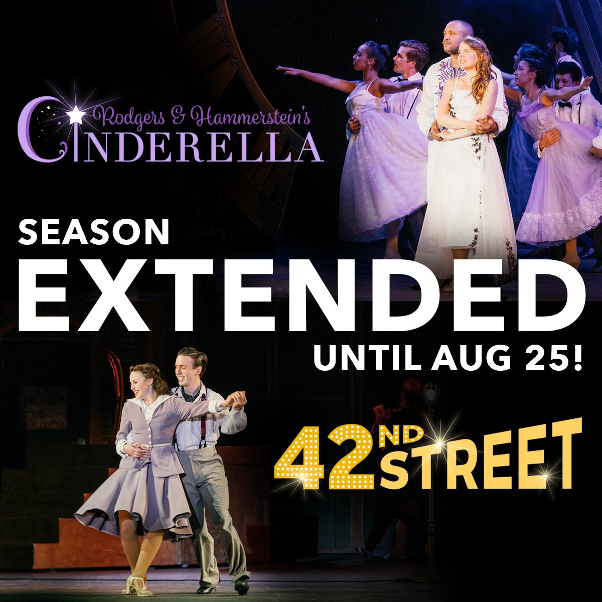 TUTSVancouver's tweet image. #TUTS2018 SEASON EXTENDED! Rodgers &amp;amp; Hammerstein’s #Cinderella and #42ndStreet now run until Aug 25! tuts.ca ✨ #EntertoWin 2 tickets to either show + a 1-night stay at @RosedaleRobson by following us on Twitter + retweeting this post! (1 entry each, closes Aug 8)