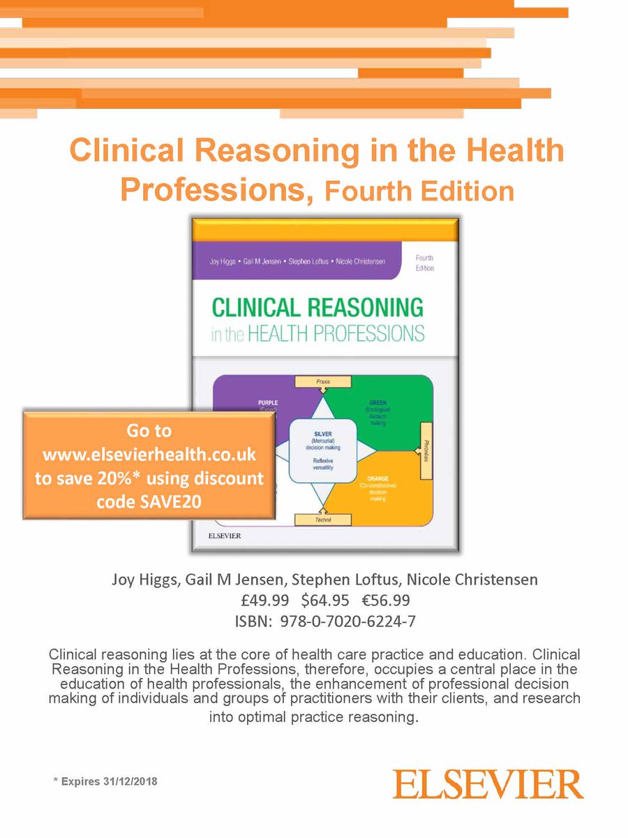 Clinical_reason's tweet photo. "Clinical Reasoning in the Health Professions, Fourth Edtition" Joy Higgs, Gail M Jensen, Stephen Loftus, Nicole Christensen.

Go to https://t.co/GgRVSKSRnI to save 20%* using discount code SAVE20

#clinical #reasoning #book #edition https://t.co/Ds47OihmwO