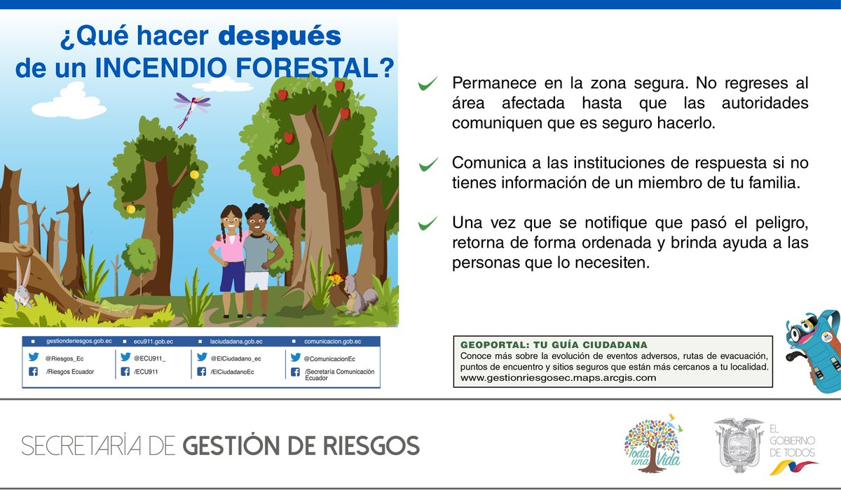 ¿Qué debes hacer después de un incendio forestal? #MíaLaMochila nos indica cómo actuar 
 #EcuadorPrevenido <a href="/Riesgos_Ec/">Riesgos Ecuador</a>