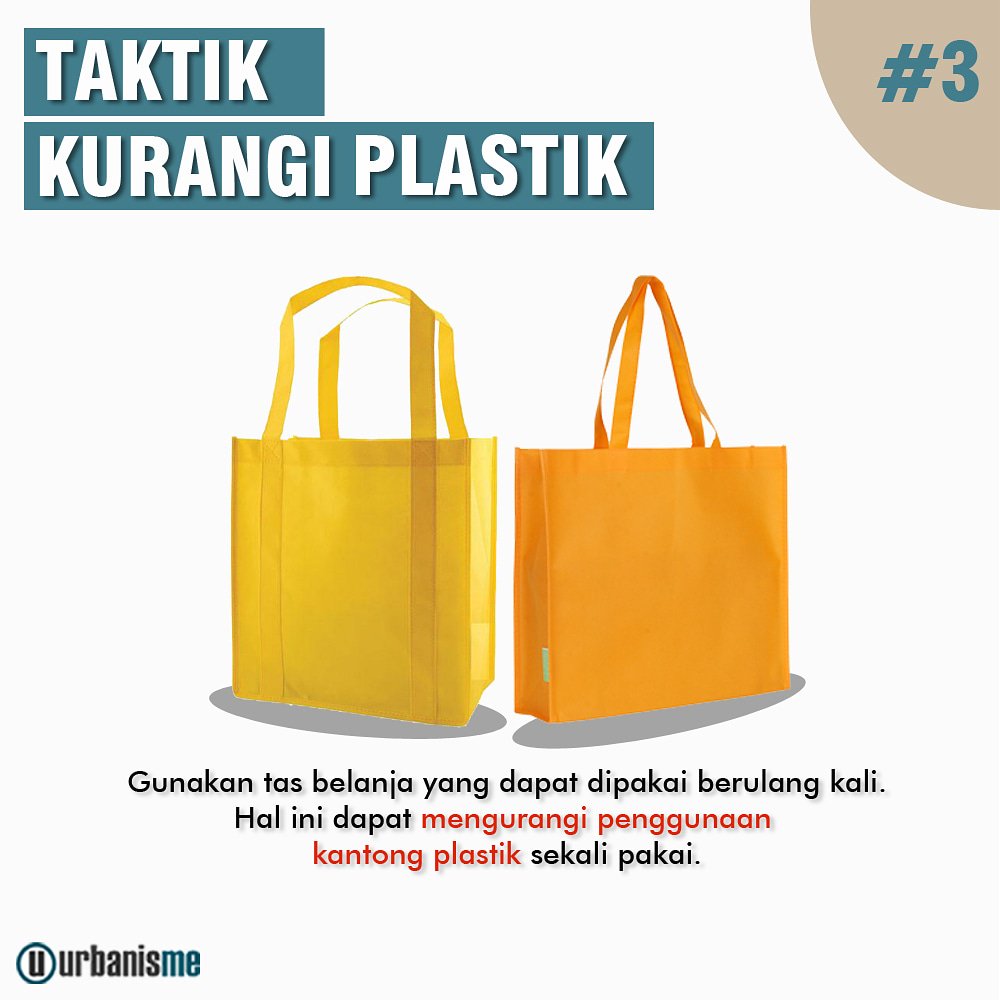 Bawa tas belanjaanmu sendiri. Kurangi penggunaan kantong "kresek" yang berlebihan.

Gak perlu malu, tas belanja atau totebag sekarang desainnya udah kece kok!

#urbanisme