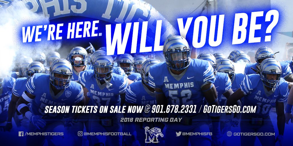 Your <a href="/MemphisFB/">Memphis Football</a> team is checking in on campus now for #ReportDay. We're Here. Will You Be? GoTigersGoTix.com #KeepClimbing #GTG