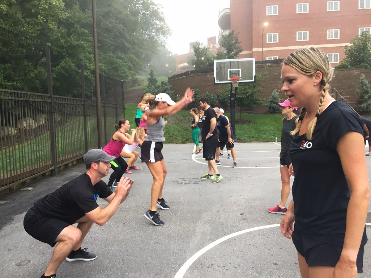 HealthFitAssoc's tweet photo. Exercise has the ability to pump up brainpower, so it's no surprise that #IHRSAInstitute attendees kicked off Day 2 by joining @jarod_cogswell for his Tarheel Bootcamp ๐ช#WhyGetActive https://t.co/M1tG7VuE8w
