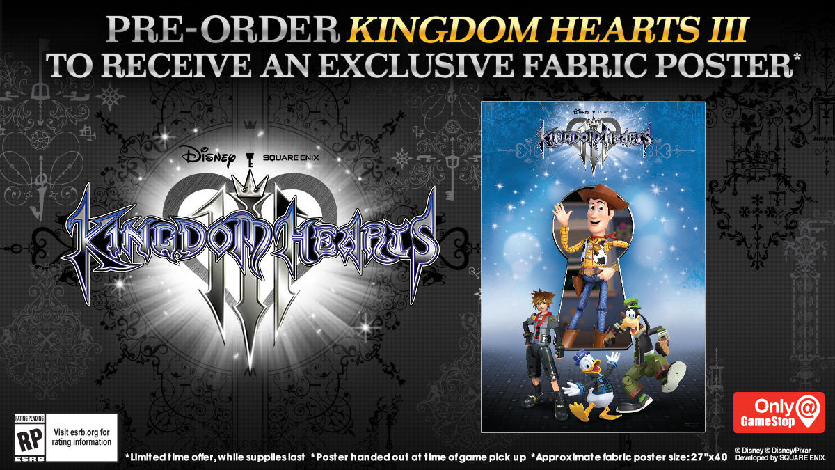 gamestop's tweet photo. The results are in! The winning @KINGDOMHEARTS fabric poster is #KH3ToyBox! Make sure to pre-order #KingdomHearts3 from GameStop to receive your exclusive fabric poster from @SquareEnix. https://t.co/qBrzGZPFJp https://t.co/VVJy9xqhKX