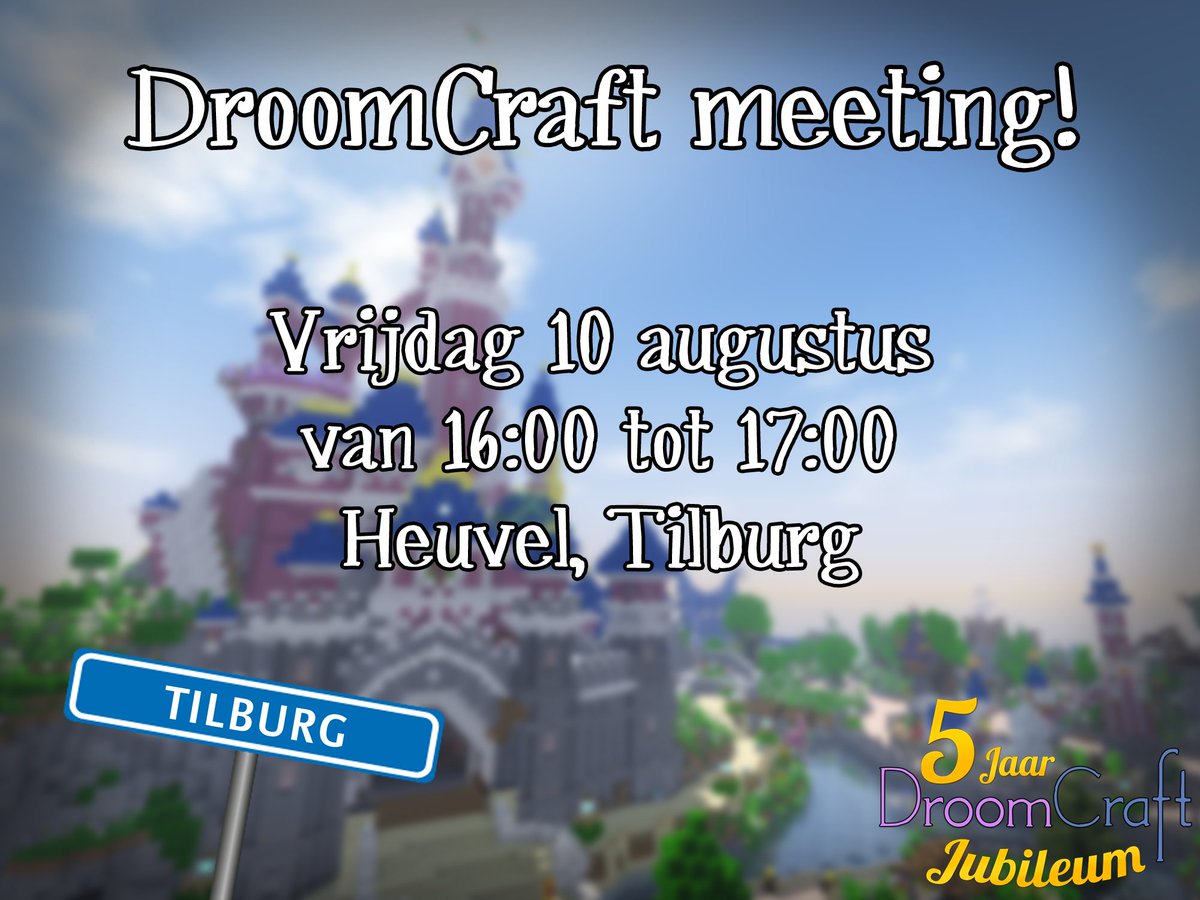 DroomCraft's tweet image. Op vrijdag 10 augustus zijn we met de crew in Tilburg voor een crewuitje. Je kan ons die dag tussen 16:00 en 17:00 ontmoeten op de Heuvel in Tilburg! Tijdens deze meeting kan je meedoen aan een quiz en gave prijzen winnen! Zien we jou daar? #5jaarDC 🎉