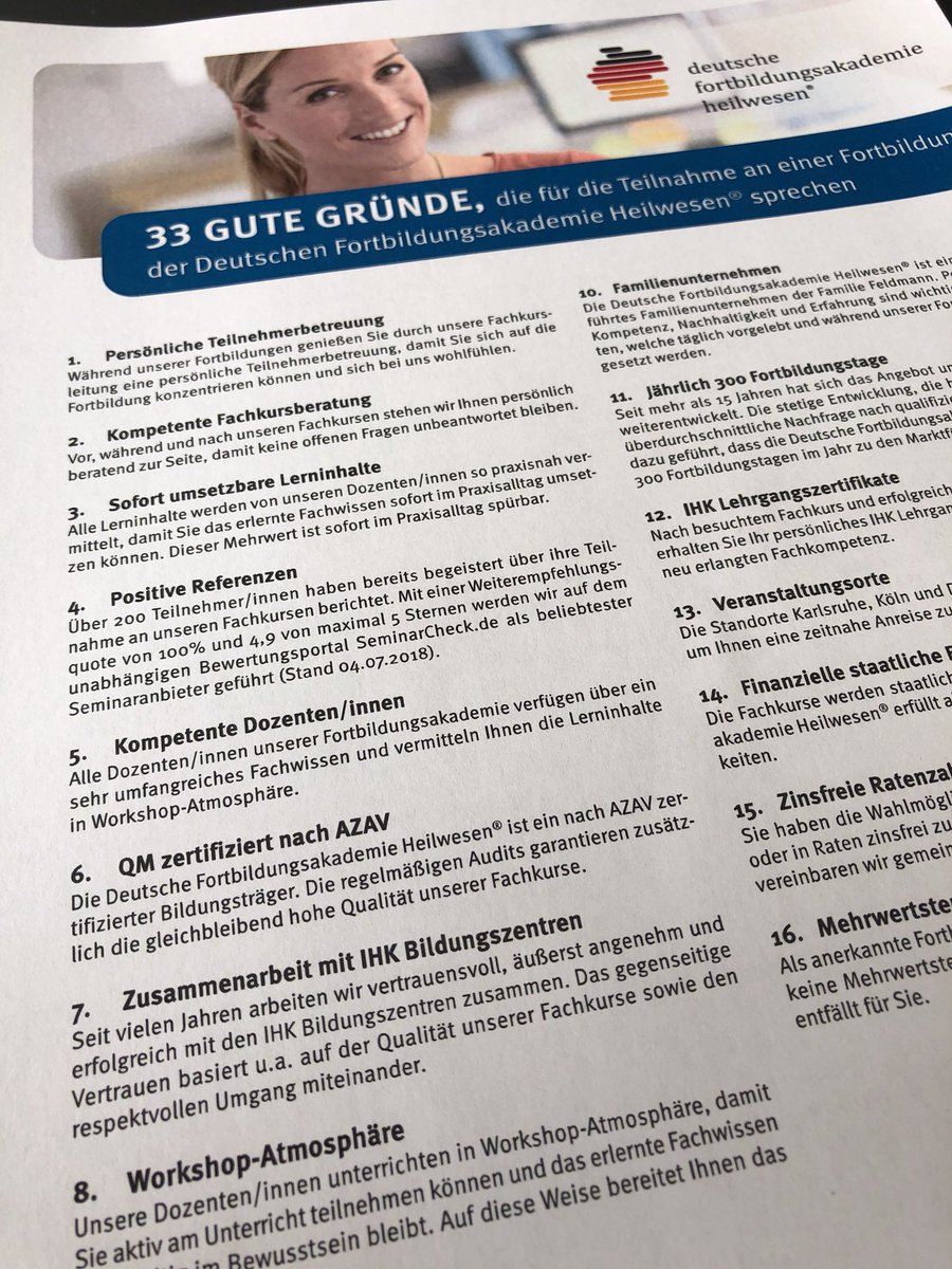 33 gute Gründe, die für die Teilnahme an einer Fortbildung der Deutschen Fortbildungsakademie Heilwesen sprechen #33gutegruende 👉 dfa-heilwesen.de #praxismanagerin