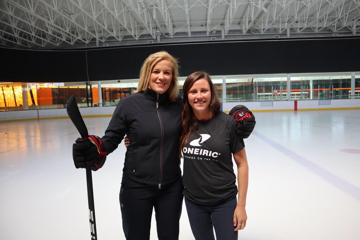 Our co-founder Emily on the ice with her childhood hero, the amazing <a href="/CassieCampbell/">Cassie Campbell-Pascall</a> 🙏🏼🏒♥️