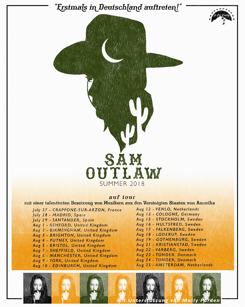 Tomorrow night. @theSamOutlaw at Birmingham Town Hall. Support from @mollyparden and @dmarrinermusic more August dates across the UK.