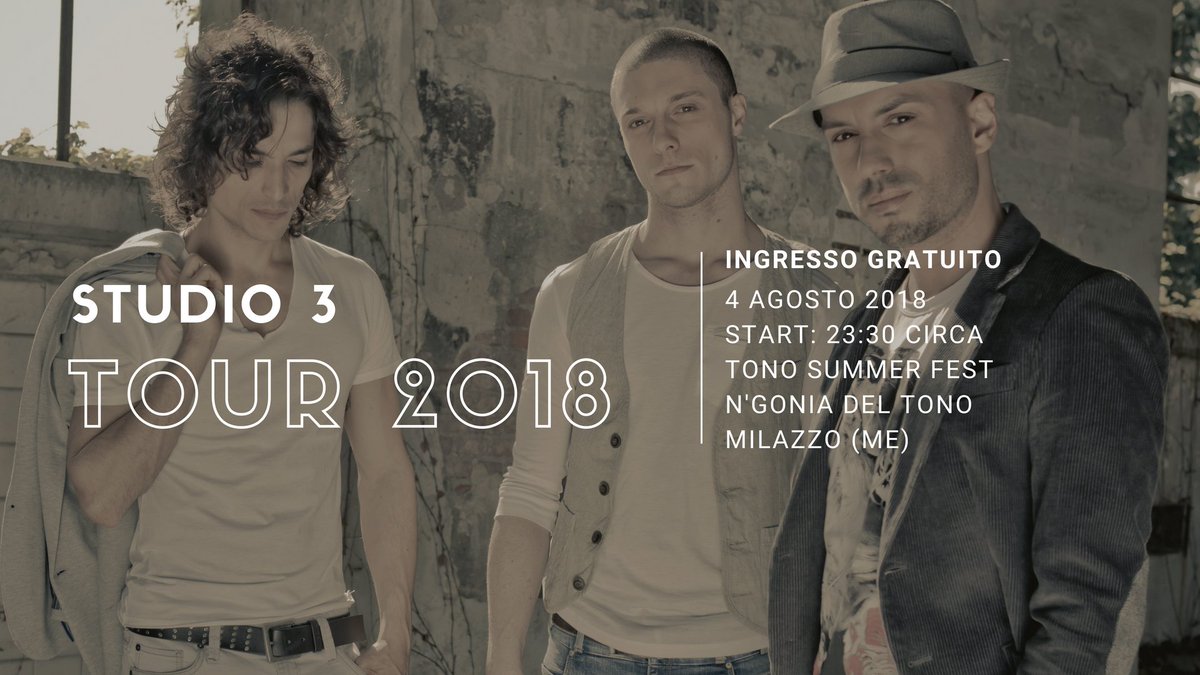 studio3official's tweet photo. Sabato 4 agosto saremo ospiti del #TonoSummerFest a #Milazzo, in provincia di #Messina. Inizieremo alle 23.30 circa. L'ingresso è gratuito. 
Ti aspettiamo!! :) https://t.co/cdJHx9u2LR