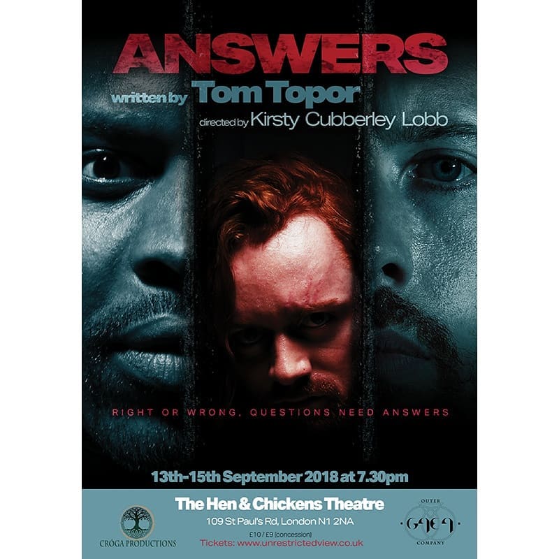 It's with great excitement that we kick off our season with ANSWERS by Tom Topor.
Writers Guild of America winner, Tom Topor's gritty and fast paced play confronts socio-economics, pressures on policing and if wrongs can make a right.