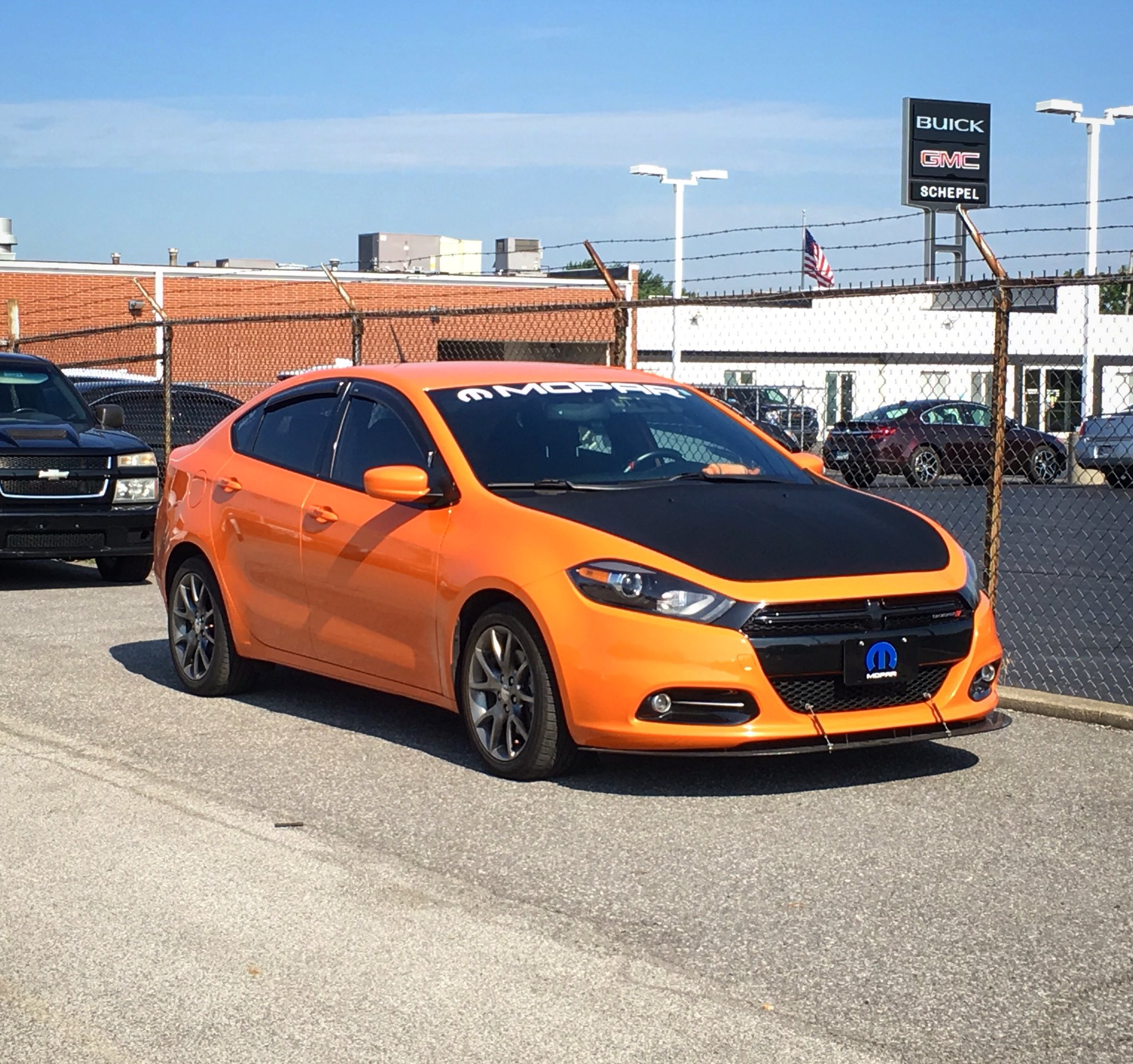 Austin Clark on Twitter: "Had my hood re-wrapped last night. Had about an 18” scratch in the wrap &amp; had have it re-wrapped. #dodge #dart #dodgedart #sxt #rallye #headerorange #Mopar #carbonfiber #