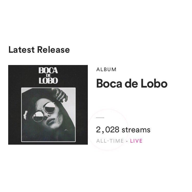 2,000 streams en un día
GRACIAS 🙏🏻🙏🏻🙏🏻
#BocaDeLobo 
Escúchalo en <a href="/Spotify/">Spotify</a> 
open.spotify.com/album/75V0aTem…
