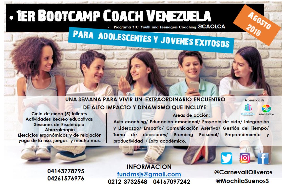 DuiliaU's tweet photo. Bootcamp Coach Vnzla. dirigido a Niñ@, Jóvenes y Adolescentes, Dirigido a fortalecer y potenciar en ell@s, las áreas del Auto coaching, Educación emocional, Plan de vida, Integración y Liderazgo, Empatía, Comunicación Asertiva, Gestión del Tiempo #vacacionesproductivas #padres https://t.co/KDrpgMPKTc
