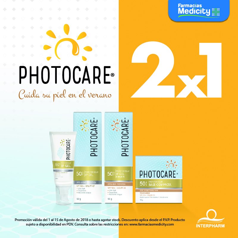 Estas vacaciones cuida tu piel junto a Photocare. Aprovecha nuestra promoción 2x1 del 1 al 15 de agosto 2018. #FarmaciasMedicity