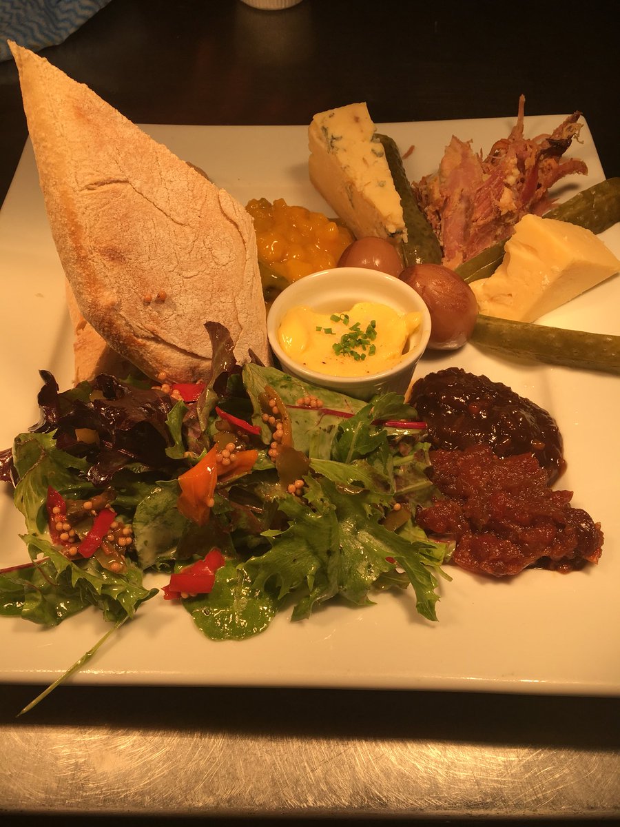 Our new ploughmans. Pulled ham hock, Stilton & Cheddar. Warm crusty Artisan bread and butter, pickles, dill pickles & salad. Piccalilli, chutney & pickle. Really delish. #supportyourlocal #independantpub #homecookedfood #foodies #hampshirepubs #hampshireweddingvenue