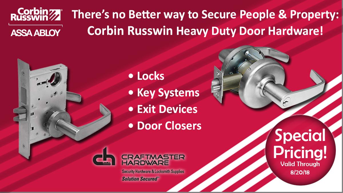 CraftmasterHard's tweet photo. @CorbinRusswin #HeavyDuty #Door #Hardware: The Choice Without Compromise! #CylindricalLocks, #MortiseLocks, #KeyBlanks, #Cylinders, #ExitDevices, #DoorClosers, # KeySystems. Learn more https://t.co/Wptfzvdsn1 https://t.co/8KOeB6pwIo