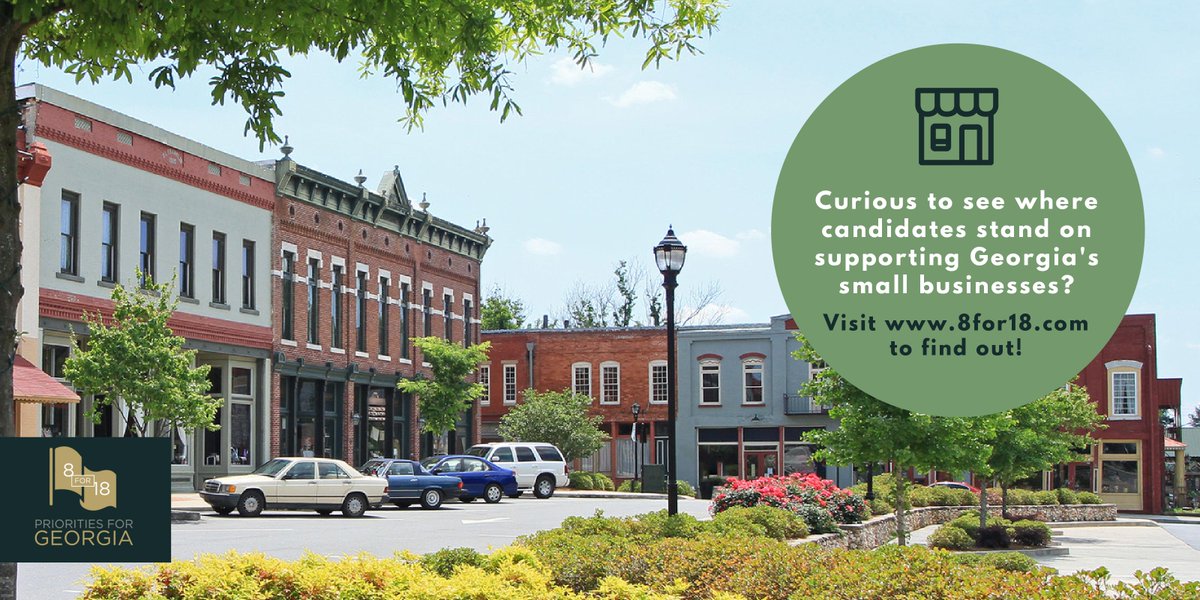 GAChamber's tweet image. With small businesses employing a vast majority of Georgians across the state, we asked candidates how they plan to work towards strengthening our innovation, entrepreneurship, and small business success. View their responses at 8for18.com! #gapol #BestForBiz #8for18