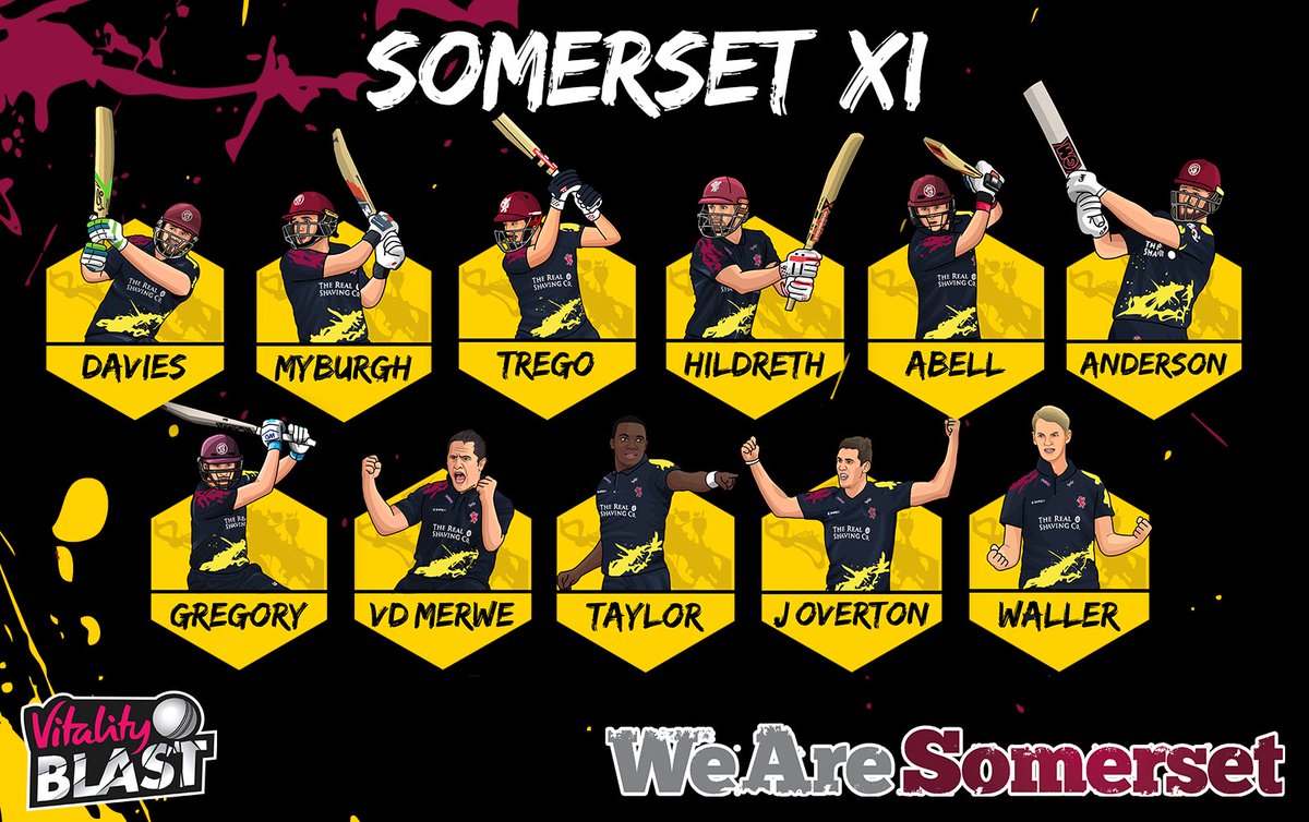 TEAM: Here is your Somerset side that will take on Hampshire this evening! 

#WeAreSomerset 
#SOMvHAM