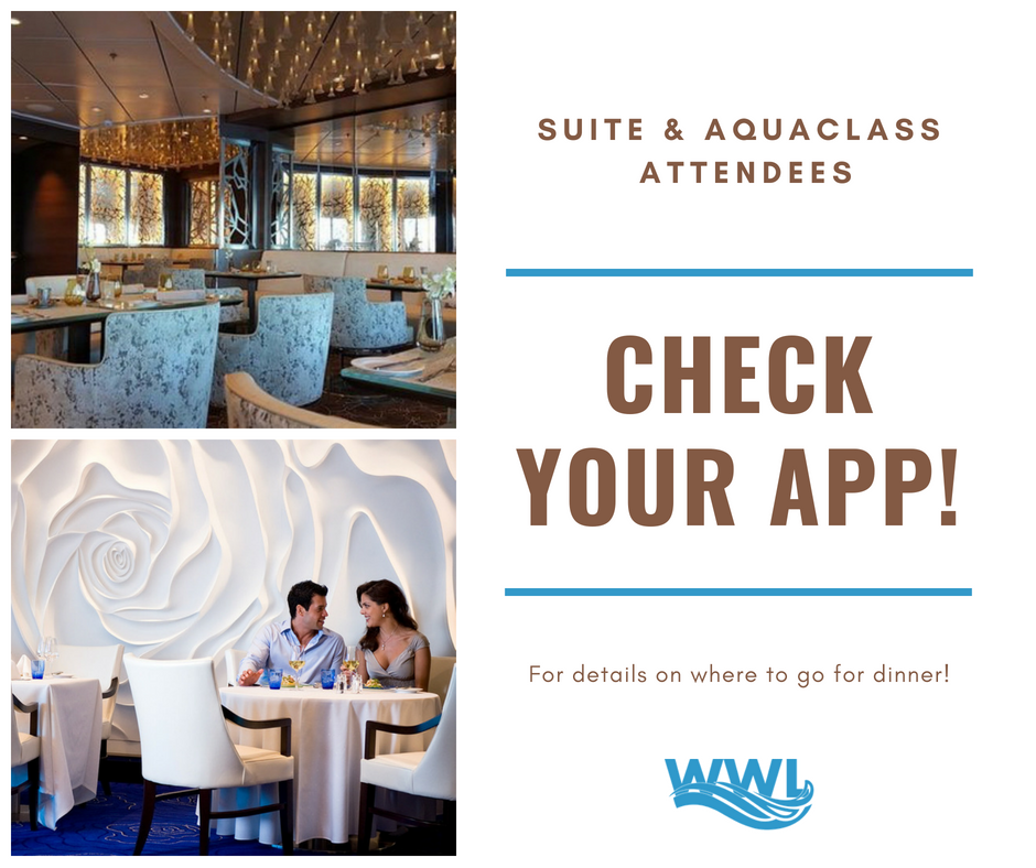 Did you know that #aquaclass and #suiteclass attendees dine in a different dining room? Check your emails and make sure you sign into the app to find out where to go! hubs.ly/H0d5M2N0