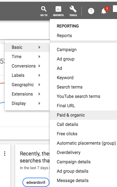SomeSecretJake's tweet photo. @akaEmmaLouise @GoogleAds Are you looking for the paid &amp; organic report? If so you can find it  under Reports > Predefined > Basic > Paid &amp; Organic. https://t.co/ym2sA89Zac