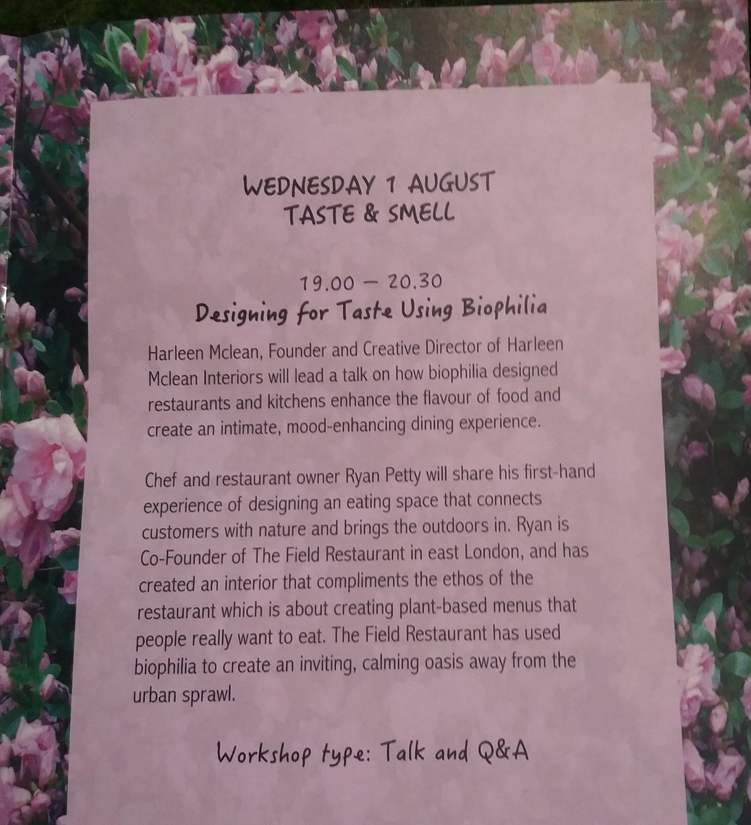 Excited to have chef &amp; restaurant owner Ryan Petty from <a href="/thefield_LDN/">thefieldrestaurant</a> speaking tonight at Awestruck! about designing for taste. He has brought the outdoors in to connect diners to nature. #biophiliadesign #sensorydesign harleenmclean.com/awestruck/