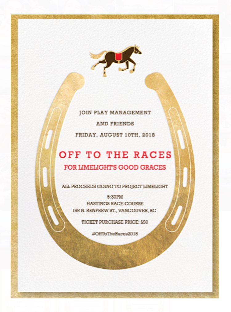 So proud to sponsor #OffToTheRaces2018 hosted by <a href="/PLAYmgmt/">PLAY Management</a>!
ALL proceeds are going to <a href="/ProjLimelight/">Project Limelight</a> so make sure you get your ticket now:
bit.ly/2LHnJ8I
🏇🏇🏇
Friday Aug 10 <a href="/HastingsRaces/">Hastings Racecourse</a>