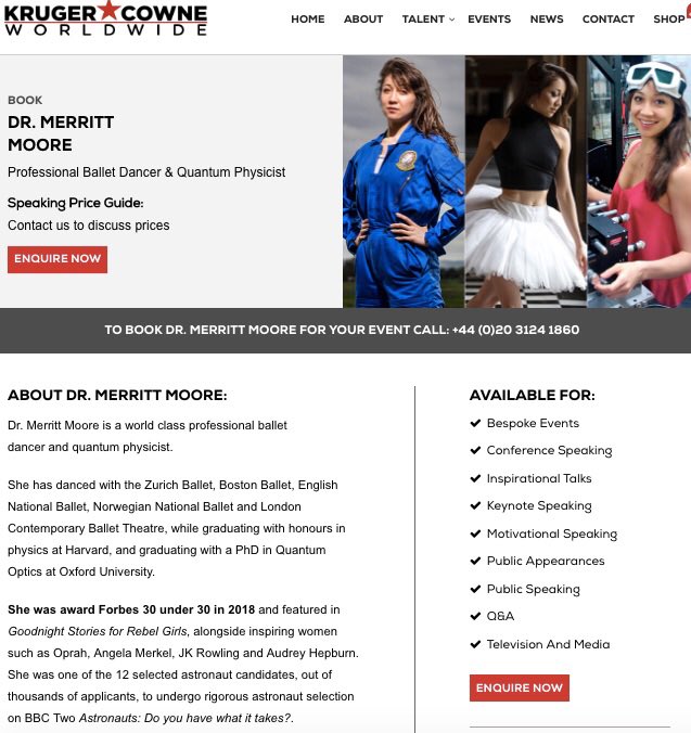 merrittmoore's tweet photo. Thrilled to be represented by Kruger Cowne! @krugercowne #krugercowne @krugercowne #guestspeaker #keynote #performance #entertainment #education #workshop #motivation #dancer #scientist https://t.co/4wGsjlPYVP