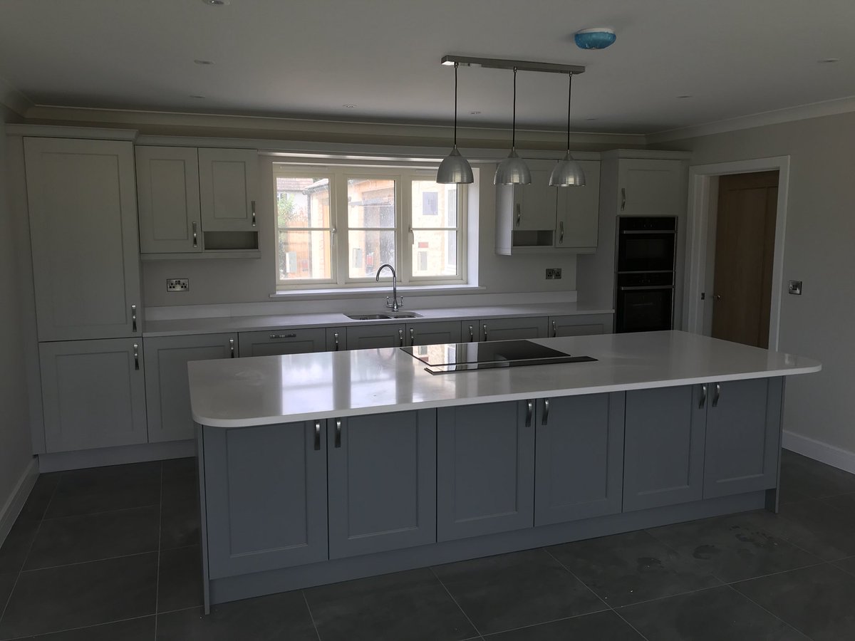 Another kitchen completed by us. Wakefield light grey kitchen with a dust grey Island, Silestone Blanco Capri quartz and Neff appliances @Kitchen_Stori @NEFFHomeUK @Silestone @blumuk