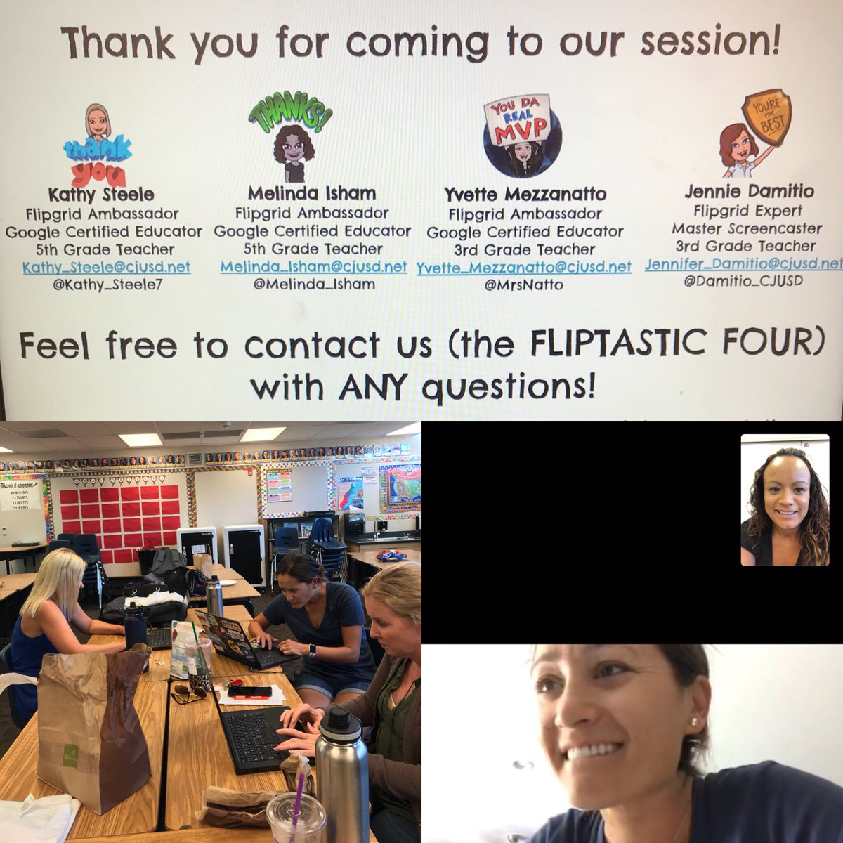Prepping with #TheFliptasticFour @Damitio_CJUSD @MrsNatto @Kathy_Steele7 for our session, Caught that @Flipgrid Fever? So what’s next? at #CampEd3. @Crestmore_CJUSD @EdTechCJUSD