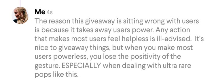 Targaryen_Girl's tweet photo. Part 2 of Giveaway commentary. This is the psychology behind why the giveaway isn’t pleasing users. @quidd @mbram @sequoia #QuiddFeedback https://t.co/Kha2a2HyZF