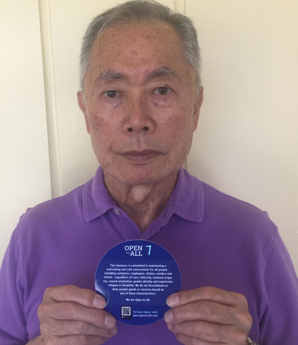 GeorgeTakei's tweet image. When I walk into my favorite store, I want to know that they won't discriminate against me because of the color of my skin, my religion, my gender or gender identity, or because of who I love. 

I love stores that I know are #OpenToAll.
act.opentoall.com/business-pledg…