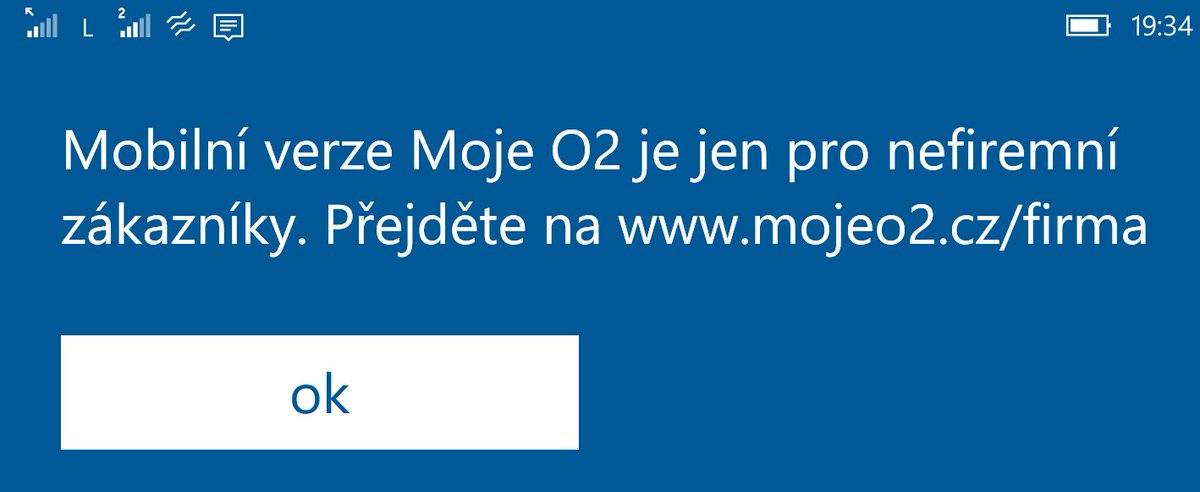 Steny48's tweet photo. Aplikace Moje O2 není pro firemní zákazníky, nemohu se tedy logicky přihlásit. Přesto dlaždice ukazuje přehled mobilních dat. A ani mi to nevadí, proto jsem ji původně chtěl. Takže vlastně ok. 👍 @o2_cz #W10M #WinCZ #Lumia950XL https://t.co/XKs1HCFyF1