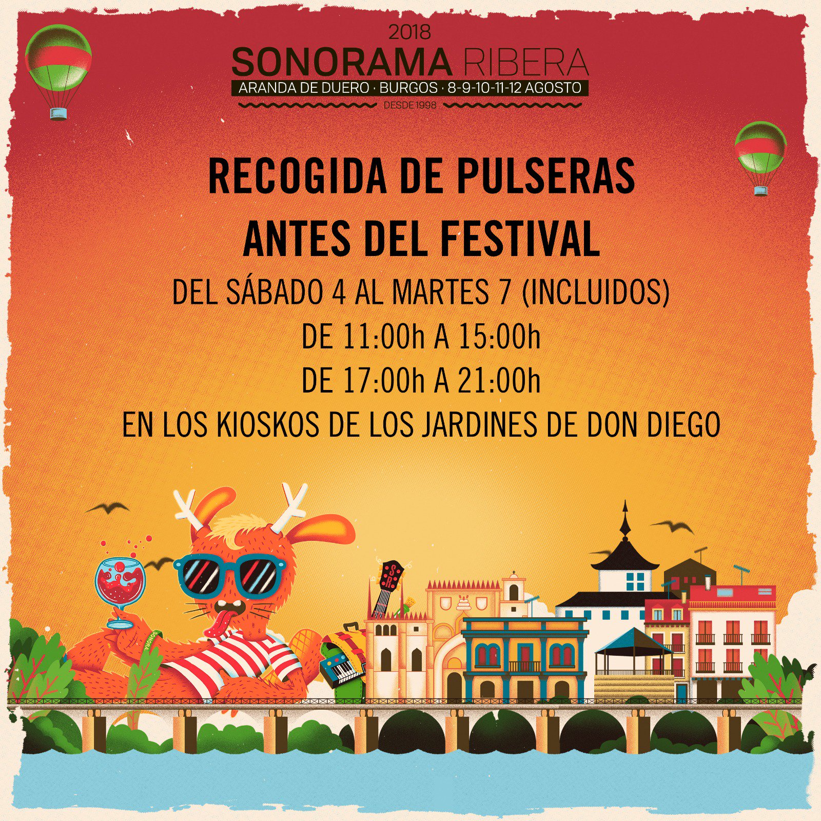 Sonorama Ribera on Twitter: "📣 RECOGIDA DE PULSERAS 📣 este se podrán recoger las pulseras: ANTES DEL FESTIVAL: Del sábado 4 al martes 7 incluidos: Kioskos de de