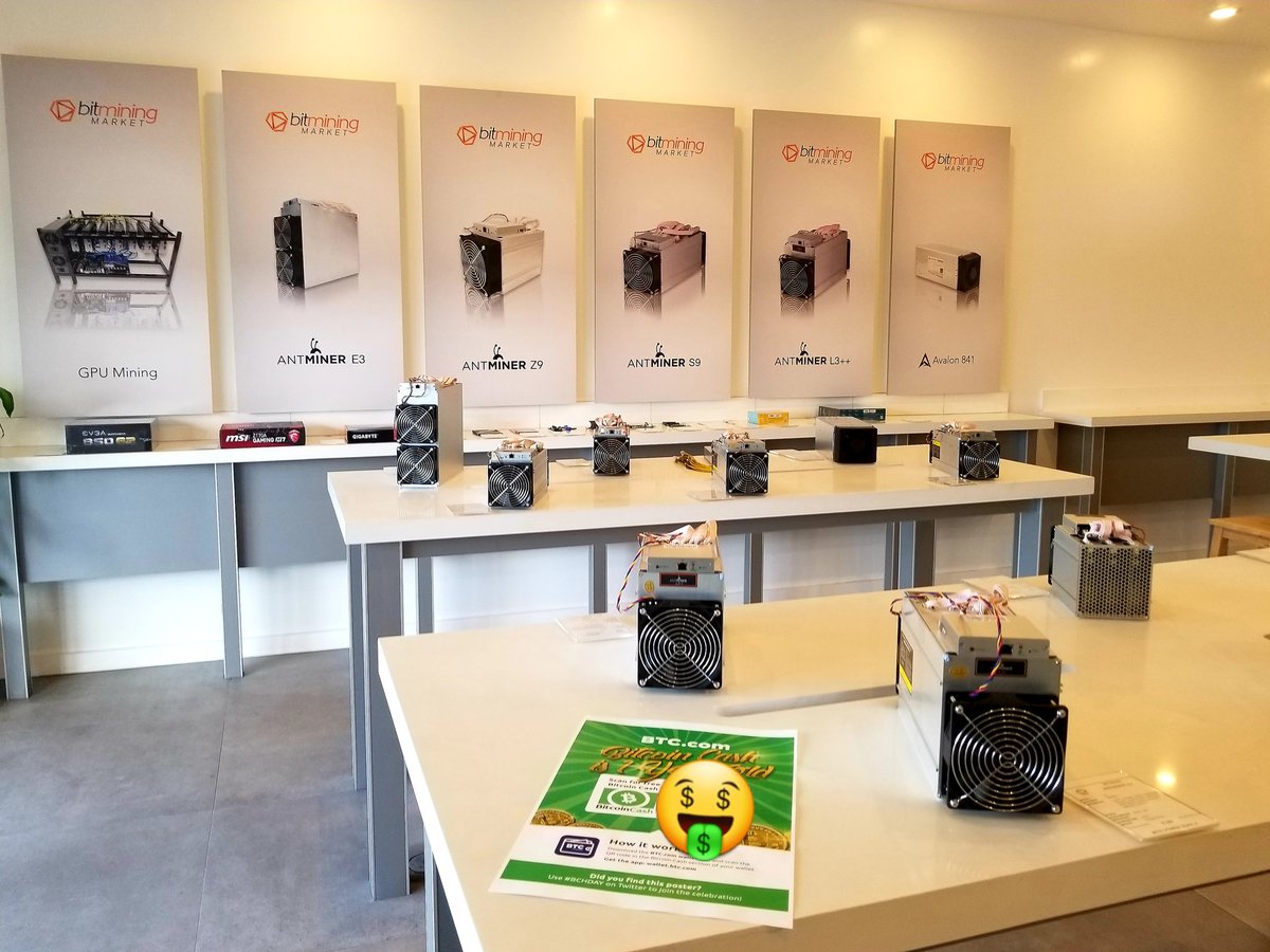 SpencerLyon_'s tweet photo. Found the next @btccom_official flyer for the anniversary of #BCHDAY. Here at the bitmining market in #miami with some of the best miners out there in this amazing store! (https://t.co/NZcHJIqU3g) #cryptocurrency #blockchain https://t.co/OI1VJU5FZx
