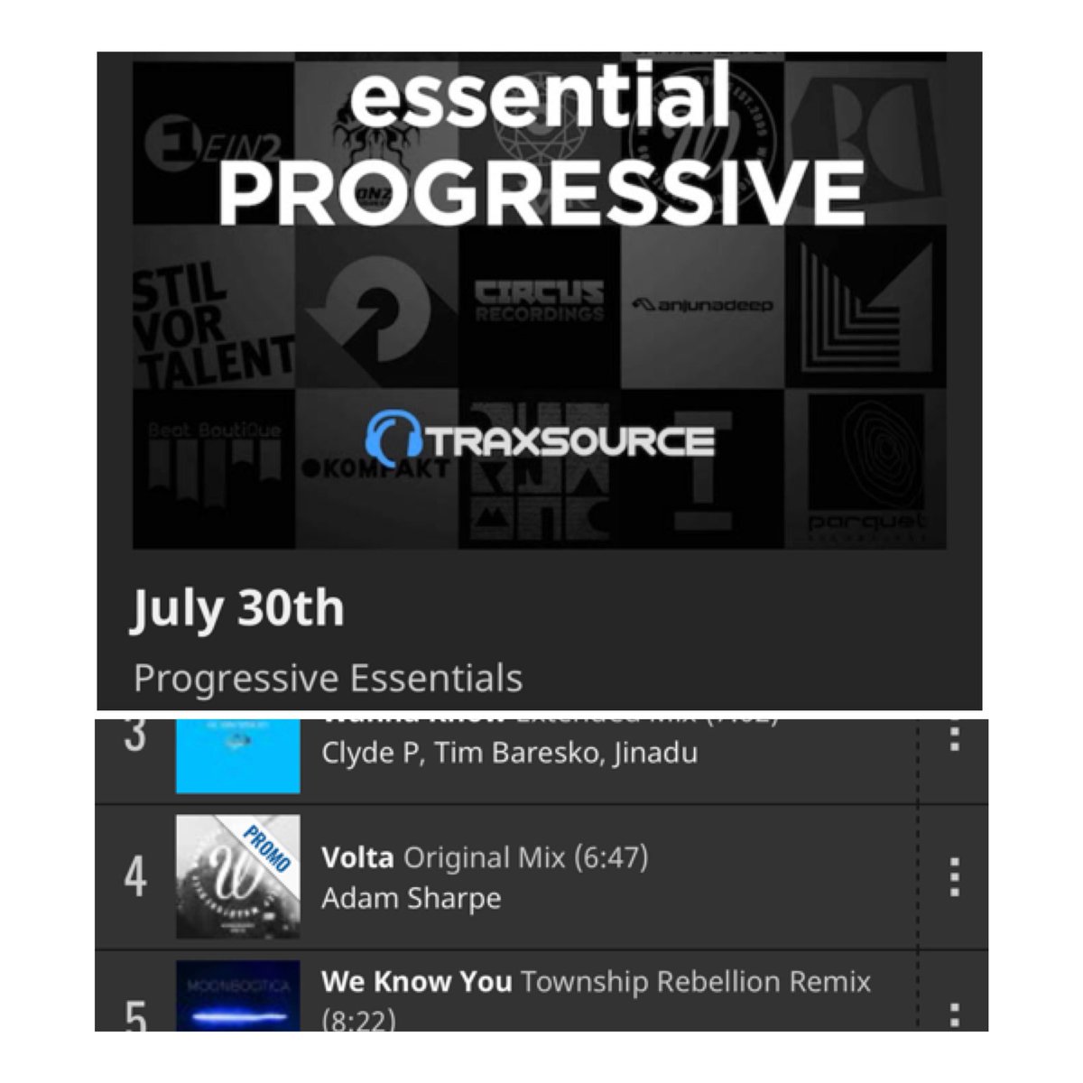 itssharpestuff's tweet photo. My new track Volta on @whartone available @traxsource https://t.co/mXuVYf4NIF featured no.4 on essential progressive chart 😀🙌🏻 https://t.co/NamzWfNtdi