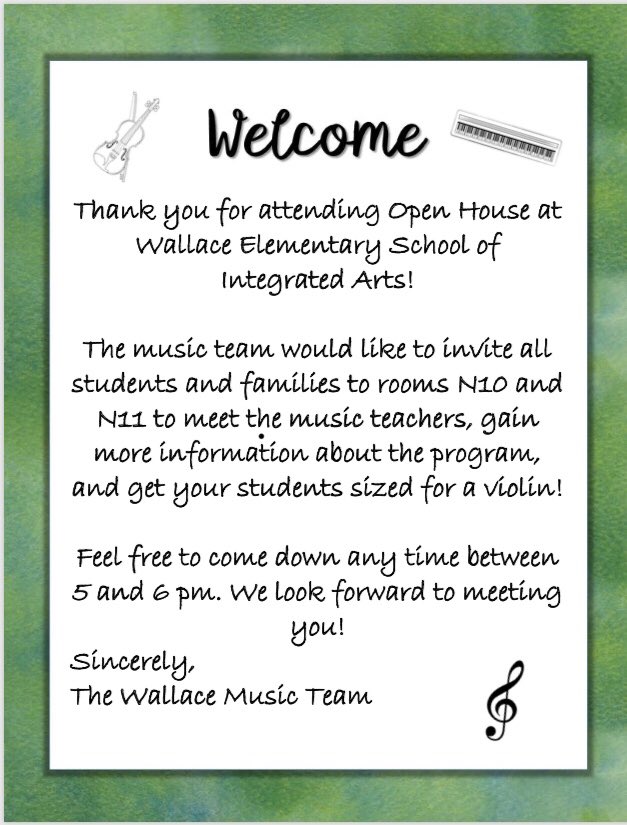 Wallace_SIA's tweet photo. Quick message from our music team. Students will be able to be sized for their violins at Open House tomorrow night between 5 and 6pm at Wallace. https://t.co/ypHAoxjZK8