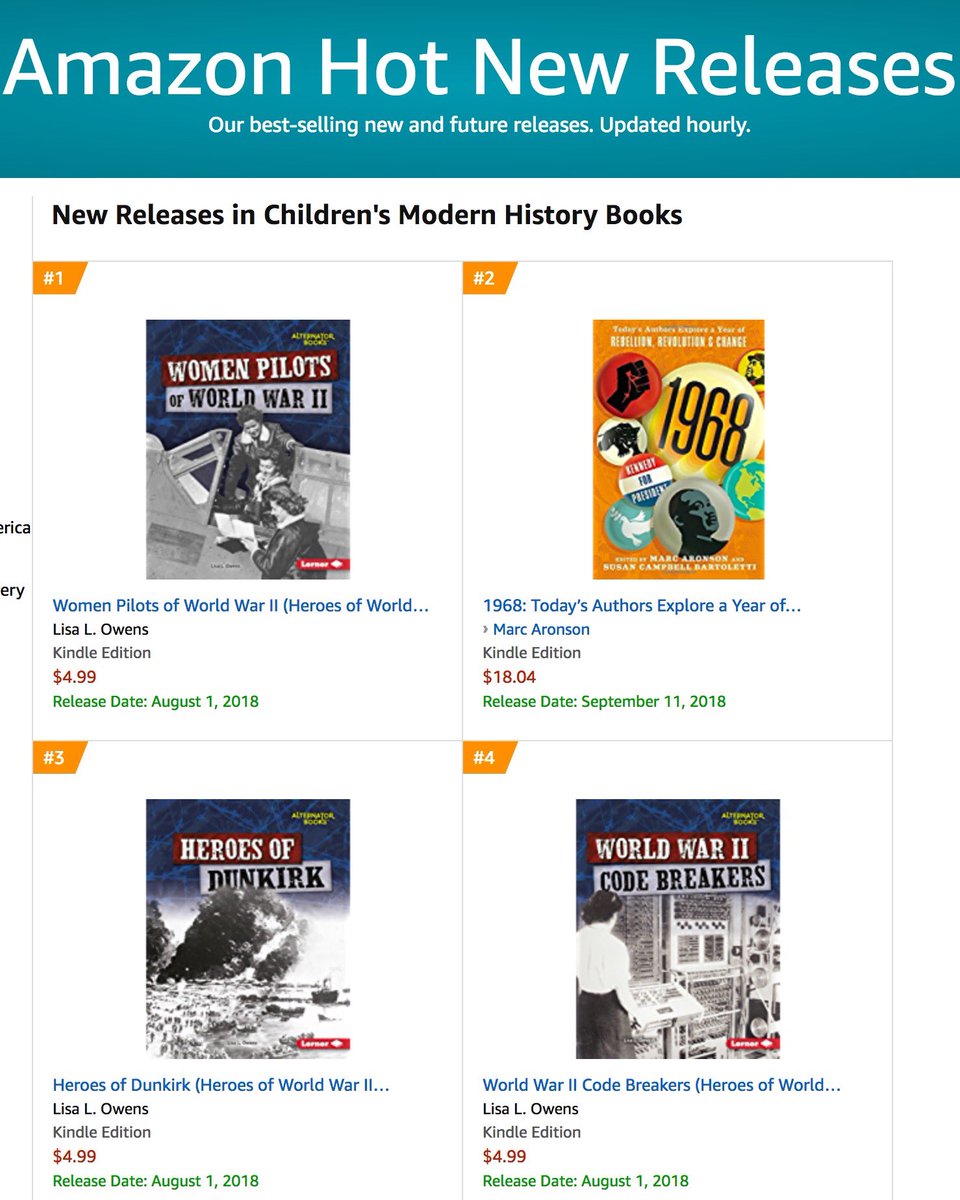 A super-fun thing to see on release day for my 3 latest ⁦@LernerBooks⁩ titles. #kidlit #nonfictionforkids #WWII #womenpilots #codebreakers #dunkirk