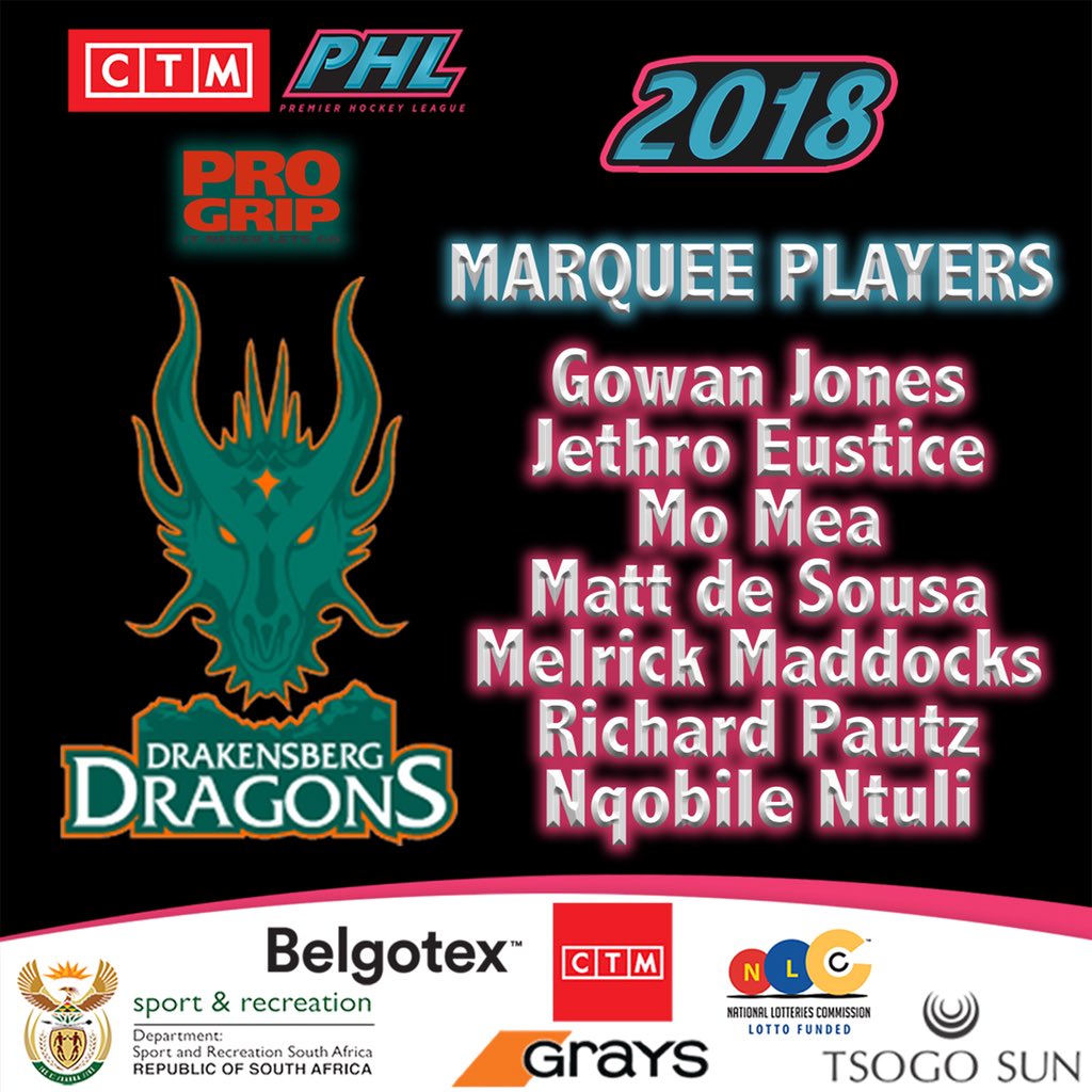 SA_PHL's tweet photo. Runners up from last year’s tournament, The ProGrip Drakensberg Dragons see a very similar line up, but what will tomorrow’s draft bring? Will they be able to knock the Cavemen off their thrown? #PHL18 #SAHockeyRevolution https://t.co/dIi6bUJDlJ