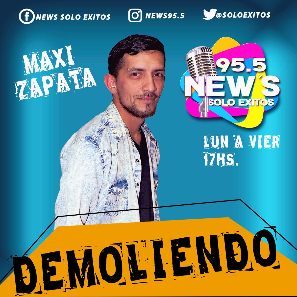 Ya comenzo #Demoliendo con la conduccion de #MaxyZapata hasta las 19hs. Pedi tu tu}ema favorito mandando un whatsapp al 11-6-4300-955. Bajate la app New's 95.5