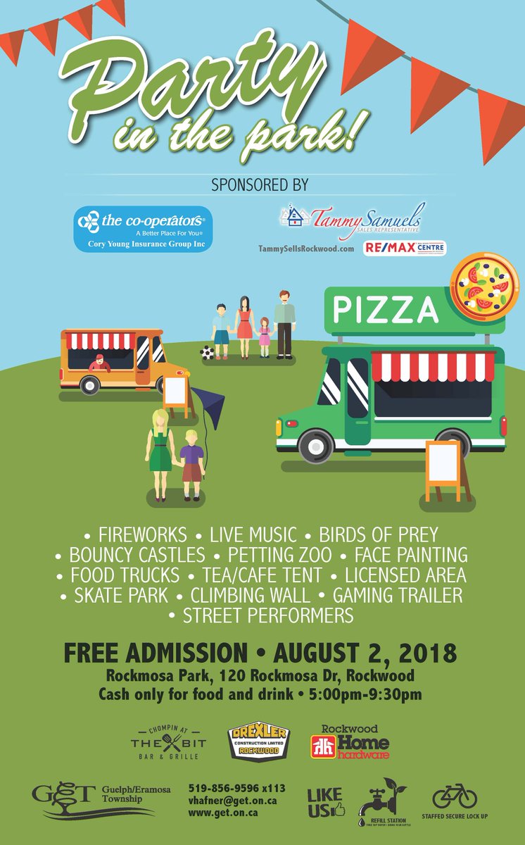 2018 Party in the Park is tomorrow! Join us for fireworks, live music, food trucks, bouncy castles, face painting, a licensed area and much more! ow.ly/ao6T30le7OP #RockwoodParty2018