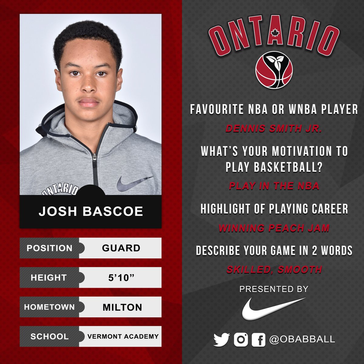 OBABBall's tweet photo. Our U17 Boys take centre stage in today's edition of #GetToKnowTeamO, presented by @Nike! 

 #TeamO won 🥇 at the 2017 Canada Summer Games &amp; enter this year's National Championships as the No. 1 overall seed. 

 #OntariosVeryOwn https://t.co/hkbXQWUcHk