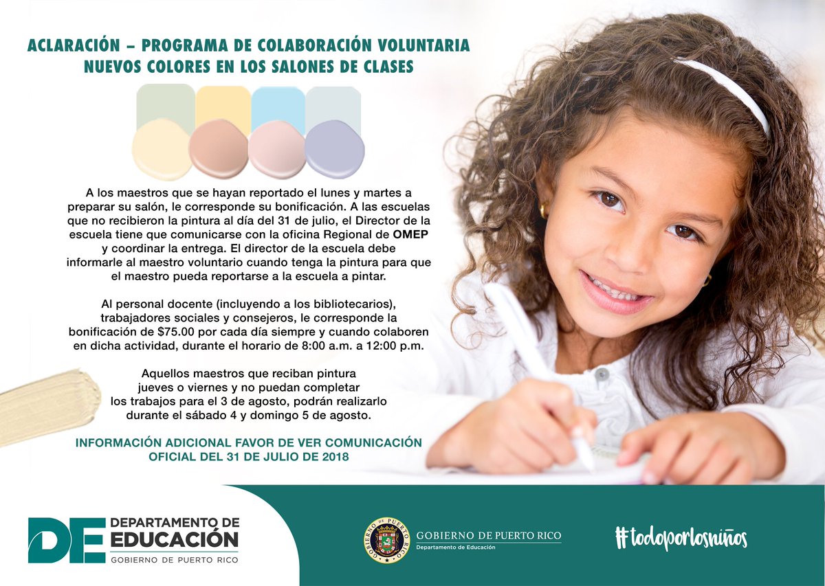 EDUCACIONPR's tweet photo. Por primera vez logramos remunerar al personal por su esfuerzo para que los salones estén en condiciones para nuestros estudiantes. Los suplidores están colaborando para cumplir con la distribución para la fecha esperada. #TodoPorLosNiños https://t.co/7UnsXPPYJ2