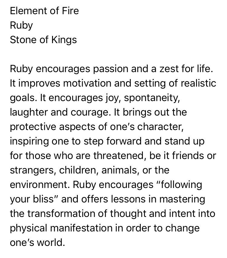 StudioBirch's tweet photo. *New Ruby Gemtones* 
🔥Element of Fire
👑Stone of Kings
Known for “following your bliss” • full meaning below in pictures. 
#WellnessWednesday #estyca #savetheenvironment #handmadebyme #jewelry #designer #gemstones #yxe #yvr yyj https://t.co/B2kUtHa9FE